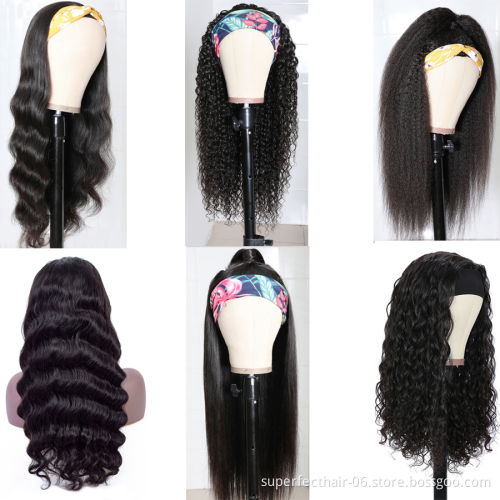 Bodywave Headband Wig Human Hair For Black Women Glueless Half Wig With Head Band Brazilian curly Headband Human Hair Wigs